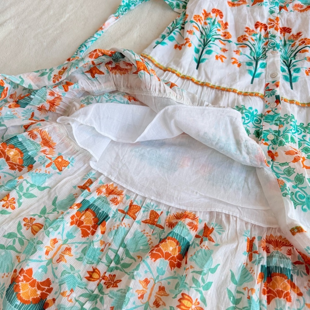 Celina Moon Pippa Floral White Orange Green Short Sleeve Midi Dress M - Picture 6 of 11